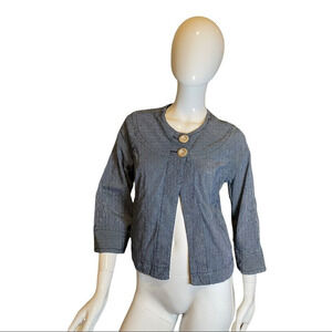 Anthropologie Tria Railroad Striped Big Button Crew Jean Crop Jacket Blu…